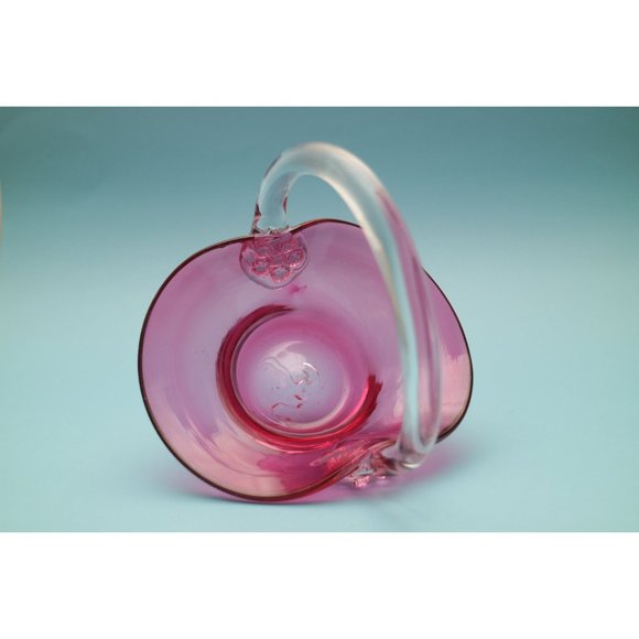 Vintage Art Cranberry Glass Basket, Ruby Red and Clear Handle with Clear Handle - Picture 7 of 7
